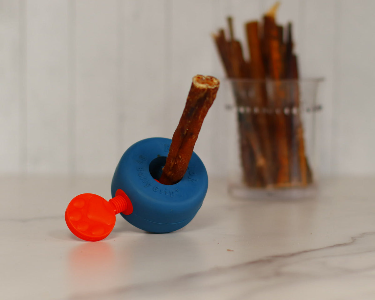 BullyLok bully stick holder with a water buffalo bully stick locked in place