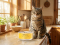 Cat waiting on the kitchen counter beside a can of Instinctive Choice
