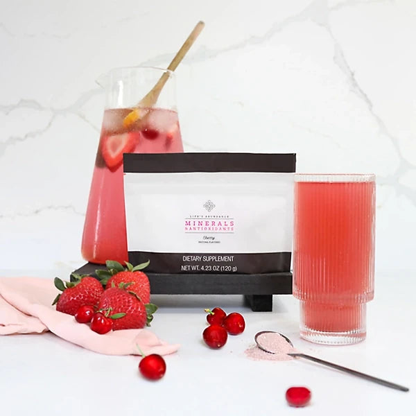 Minerals & Antioxidants cherry drink mix packaging for the selected size