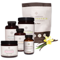 Life's Abundance vanilla nutrition bundle with a plant protein pouch and supplement jars