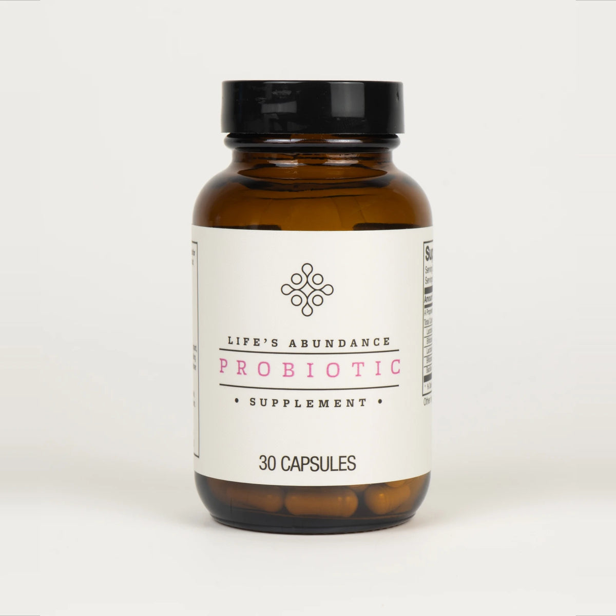 Probiotic 30-capsule amber bottle on a plain white background