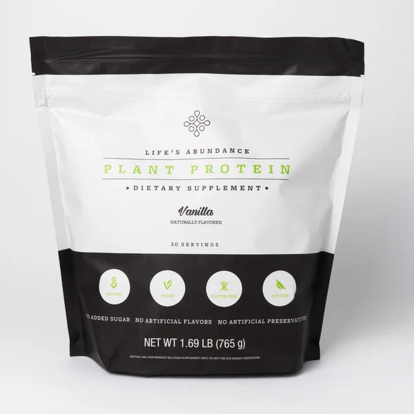 Life's Abundance vanilla plant protein packaging for the selected size